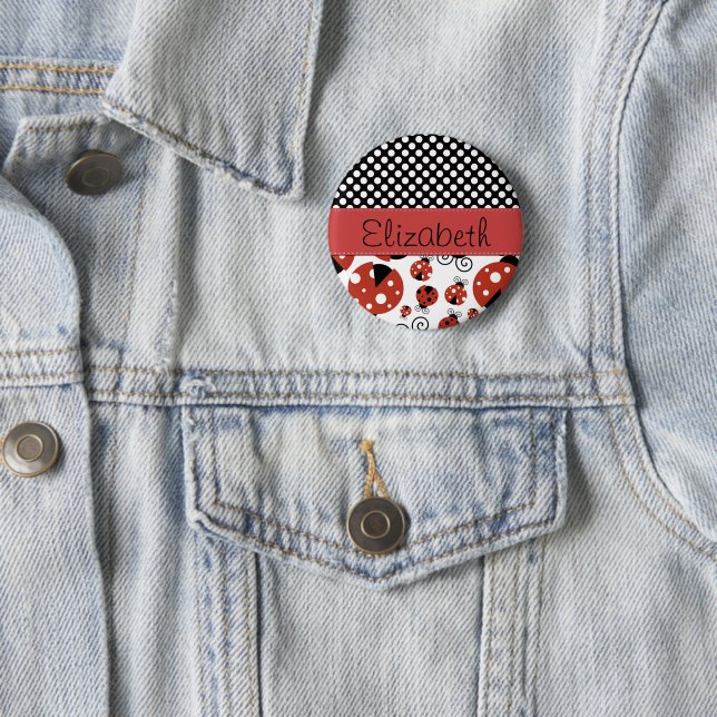 Macaron Rond 5 Cm Motif De Ladybugs, Pois, Votre Nom (En situation)