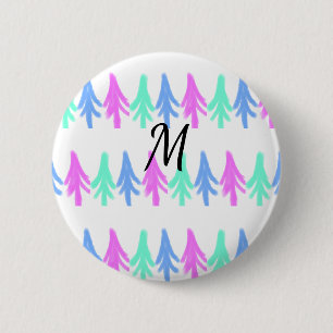 Macaron Rond 5 Cm Motif de Noël à l'aquarelle simple avec monogramme
