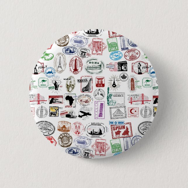 Macaron Rond 5 Cm Motif de timbres de voyage (Devant)