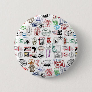 Macaron Rond 5 Cm Motif de timbres de voyage
