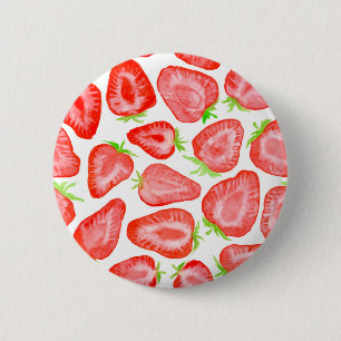Macaron Rond 5 Cm Motif de tranches de fraise d'aquarelle