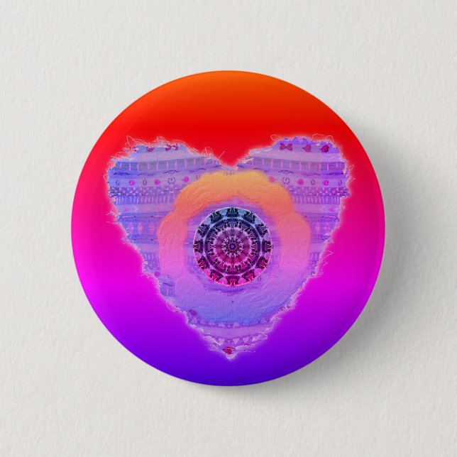 Macaron Rond 5 Cm Motif des Coeurs vifs violet et rouge (Devant)