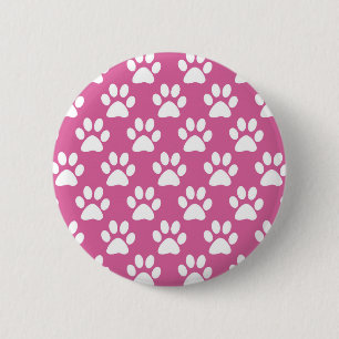 Macaron Rond 5 Cm Motif des pattes de chiot rose et blanc