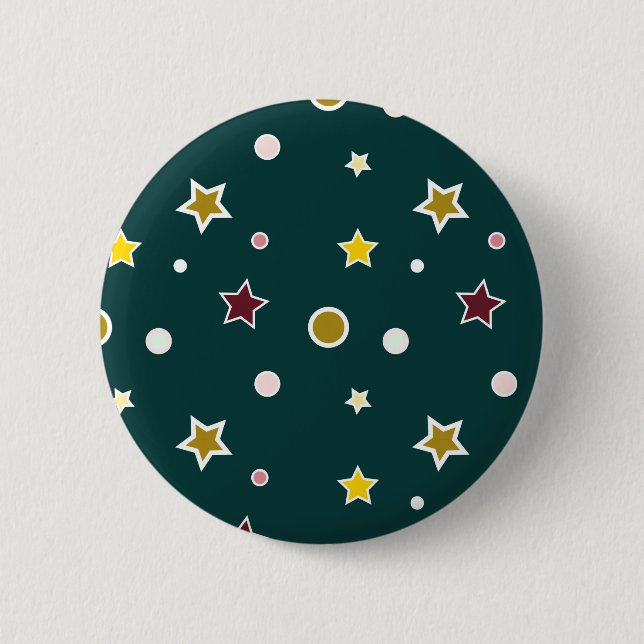 Macaron Rond 5 Cm Motif d'étoile festive sur sarcelle foncée (Devant)
