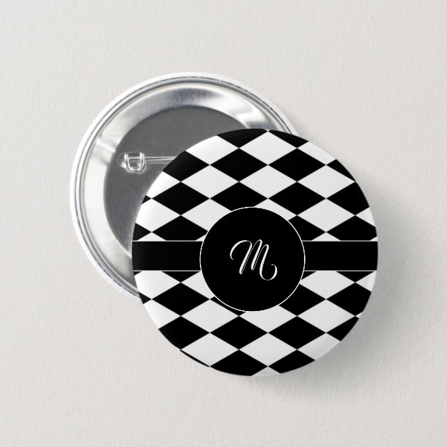Macaron Rond 5 Cm Motif diamant blanc et noir (Devant & derrière)