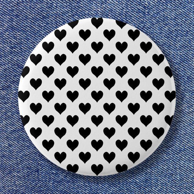 Macaron Rond 5 Cm Motif du coeur noir (Black and White Heart Pattern Button)