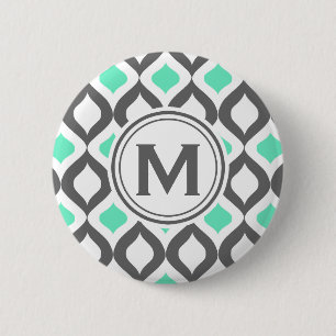 Macaron Rond 5 Cm Motif élégant Grey et Mint Ogee