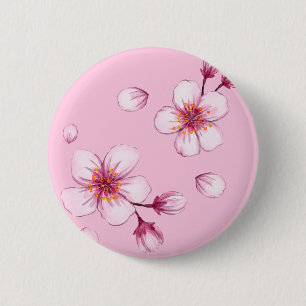 Macaron Rond 5 Cm Motif en fleurs de cerisier rose