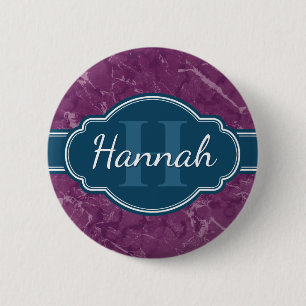 Macaron Rond 5 Cm Motif en marbre violet Turquoise Monogramme