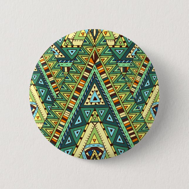 Macaron Rond 5 Cm Motif ethnique de boho jaune vert (Devant)