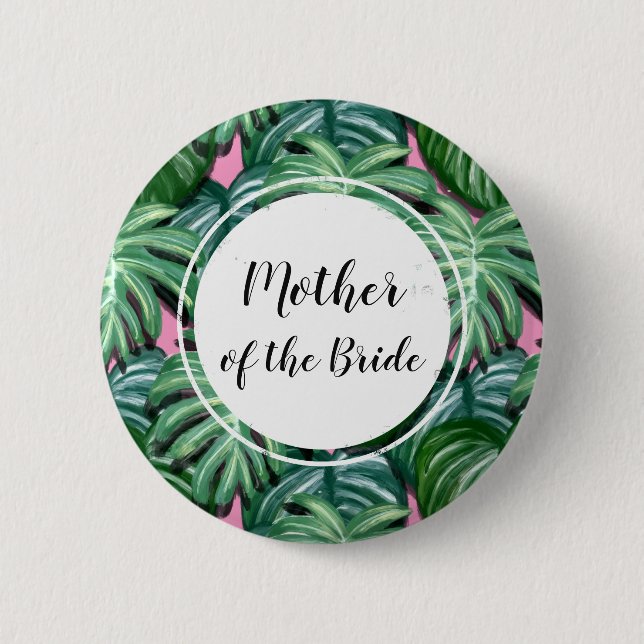 Macaron Rond 5 Cm Motif Feuille tropical - Mère de la Mariée (Devant)