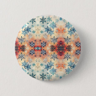 Macaron Rond 5 Cm Motif Flocons de Neige Vintage - Bouton