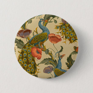 Macaron Rond 5 Cm Motif floral Art nouveau vintage avec paon et pavo
