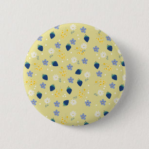 Macaron Rond 5 Cm Motif floral de fleurs sauvages et de mûres