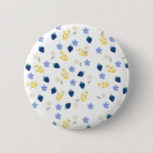 Macaron Rond 5 Cm Motif floral de fleurs sauvages et de mûres