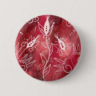 Macaron Rond 5 Cm Motif Floral Rouge Et Blanc