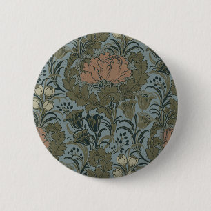 Macaron Rond 5 Cm Motif floral victorien antique terre cuite sauge