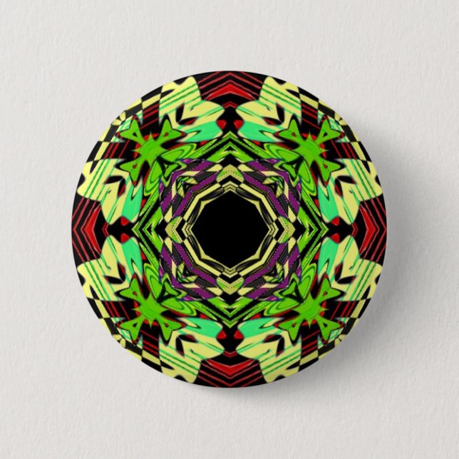 Macaron Rond 5 Cm Motif géométrique jaune et vert (Devant)