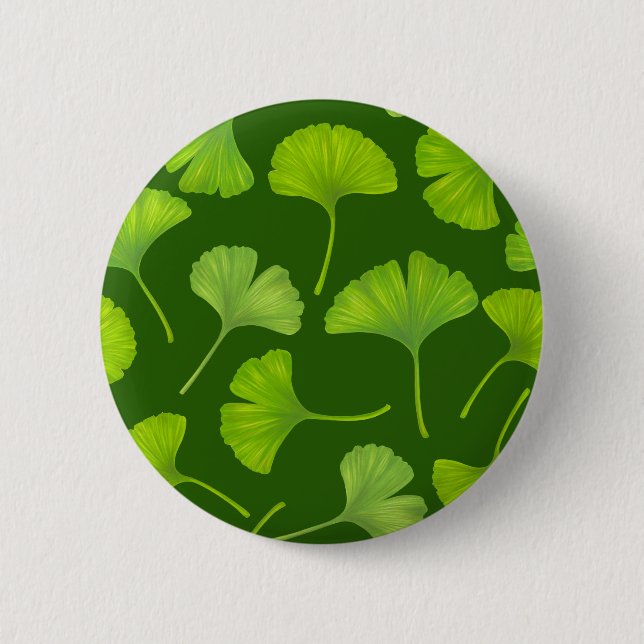 Macaron Rond 5 Cm Motif Ginkgo sur vert foncé (Devant)