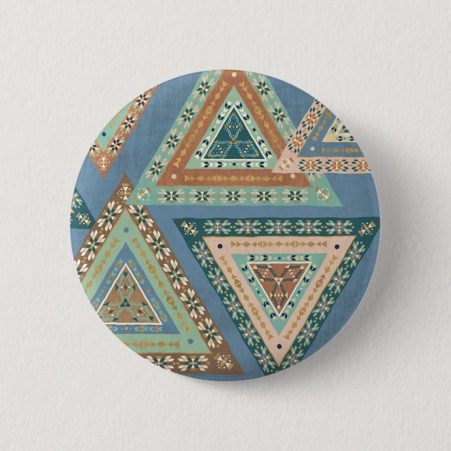 Macaron Rond 5 Cm Motif indien tribal | bleu extérieur de Geo X (Devant)