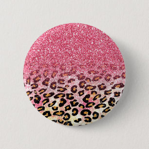 Macaron Rond 5 Cm Motif léopard de Parties scintillant rose Glam