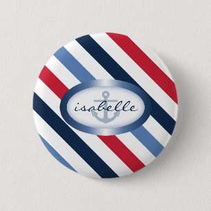 Macaron Rond 5 Cm Motif nautique personnalisé Ancre et bande