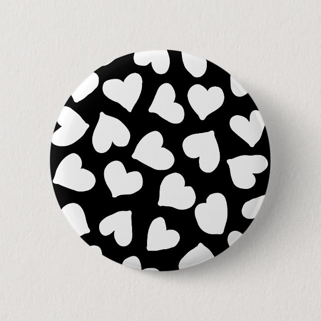 Macaron Rond 5 Cm Motif noir et blanc de coeur (Devant)