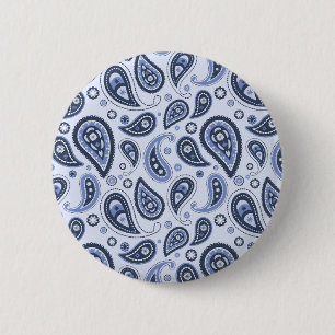 Macaron Rond 5 Cm Motif Paisley Bleu