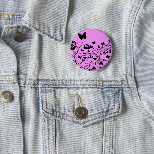 Macaron Rond 5 Cm Motif Papillon, Motif De Papillons, Rose (En situation)