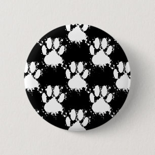 Macaron Rond 5 Cm Motif Paw Chien Blanc Avec Paint Splatter