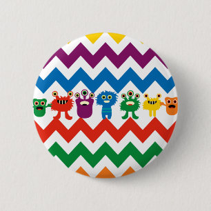 Macaron Rond 5 Cm Motif rayé mignon de Chevron de monstres colorés
