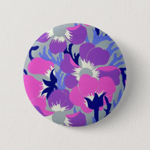 Macaron Rond 5 Cm Motif Rétro de Fleur de Vent Rose et Violet Gras