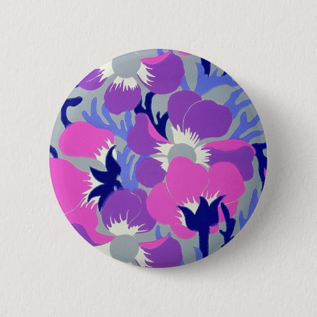 Macaron Rond 5 Cm Motif Rétro de Fleur de Vent Rose et Violet Gras  (Devant)