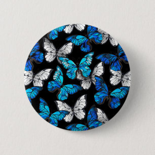 Macaron Rond 5 Cm Motif sans couture sombre avec papillons bleus Mor