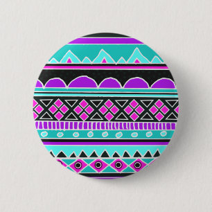 Macaron Rond 5 Cm Motif tribal bleu et pourpre lumineux
