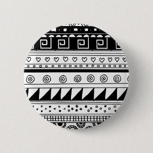 Macaron Rond 5 Cm Motif tribal noir et blanc