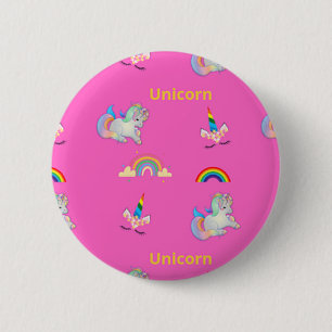 Macaron Rond 5 Cm Motif Unicorne rose