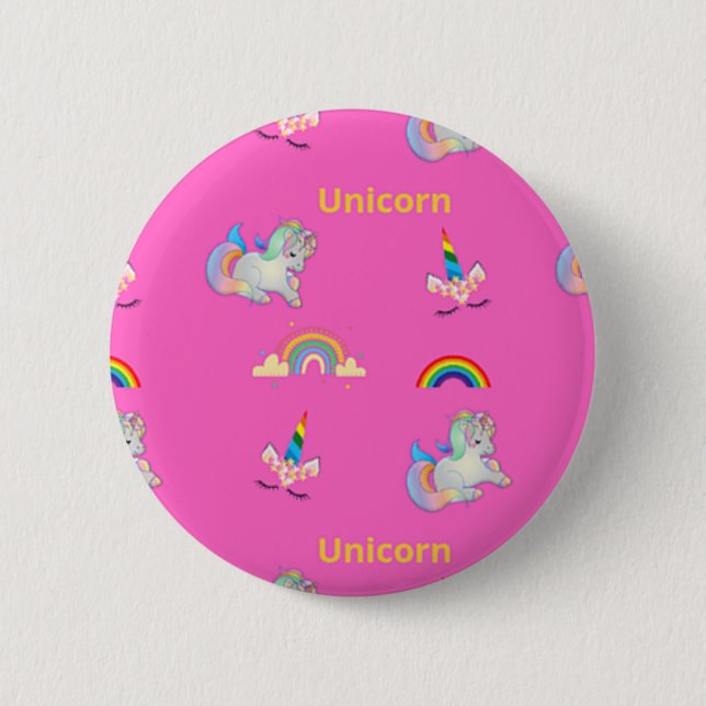 Macaron Rond 5 Cm Motif Unicorne rose (Devant)