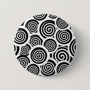 Macaron Rond 5 Cm Motif vectoriel spirale noire et blanche