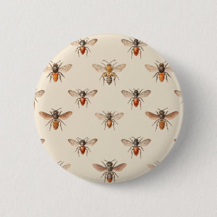 Macaron Rond 5 Cm Motif vintage d'illustration d'abeille