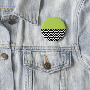 Macaron Rond 5 Cm Motif Zigzag noir et blanc, Chevron, Vert