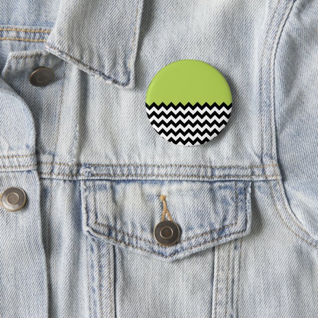 Macaron Rond 5 Cm Motif Zigzag noir et blanc, Chevron, Vert (En situation)