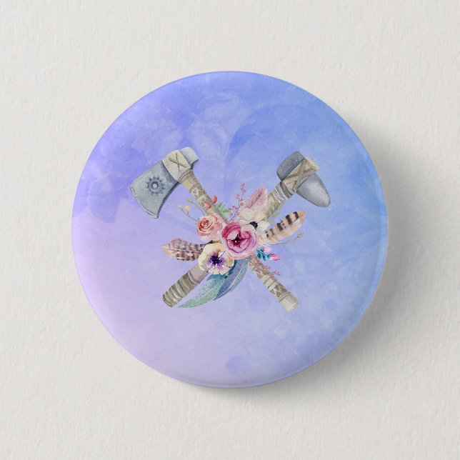 Macaron Rond 5 Cm Motifs et fleurs Tomahawk Aquarelle Design (Devant)