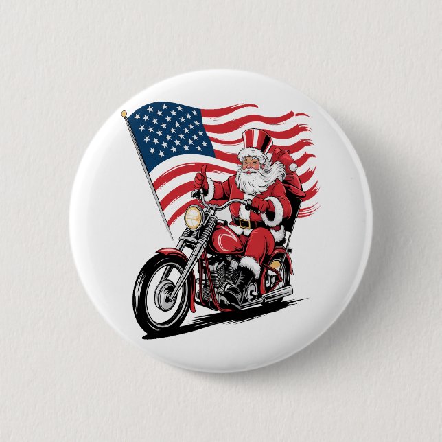 Macaron Rond 5 Cm Motocyclette Patriotique Oncle Sam (Devant)