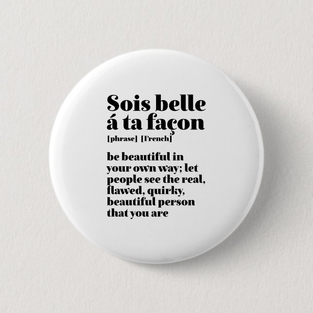 Macaron Rond 5 Cm Mots Français Inspirationnels Belle Sois Belle (Devant)