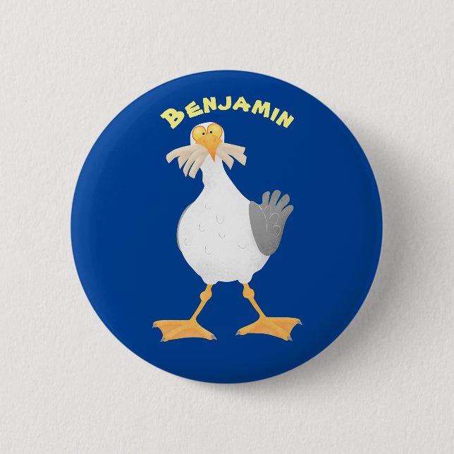 Macaron Rond 5 Cm Mouette drôle avec frites dessin animé (Devant)