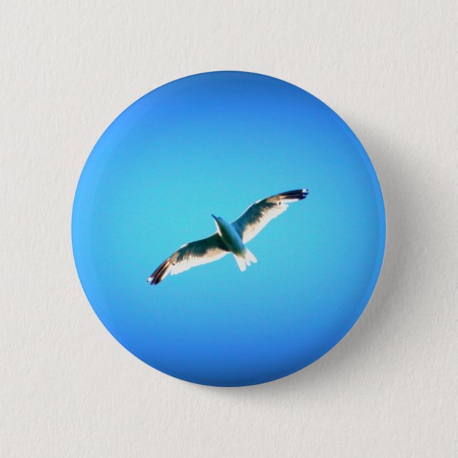 Macaron Rond 5 Cm Mouette sur bouton bleu (Devant)