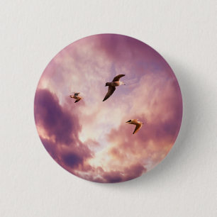 Macaron Rond 5 Cm Mouettes volant dans le ciel couché