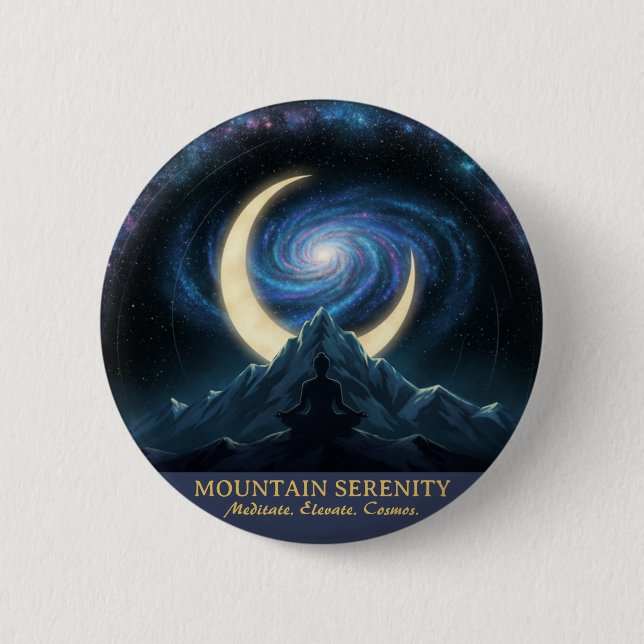 Macaron Rond 5 Cm Mountain Serenity Cosmic Meditation, Crescent Moon (Devant)