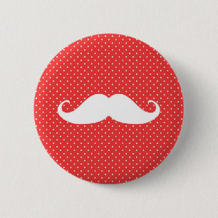 Macaron Rond 5 Cm Moustache blanche drôle sur le pois rouge